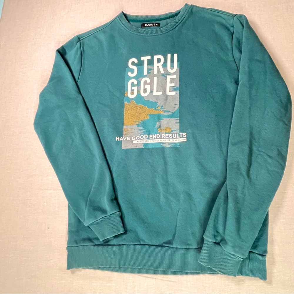 Zudio Sweatshirt Teal Graphic Struggle Print Men’s Size M Cotton Blend Casual